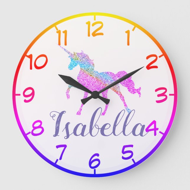 Personalize Your Own Colourful Unicorn Large Clock (Front)