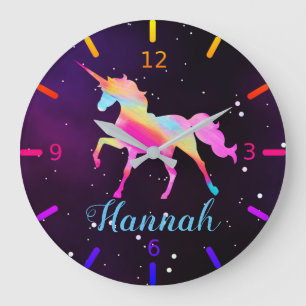 Personalize Your Own Colourful Unicorn Large Clock