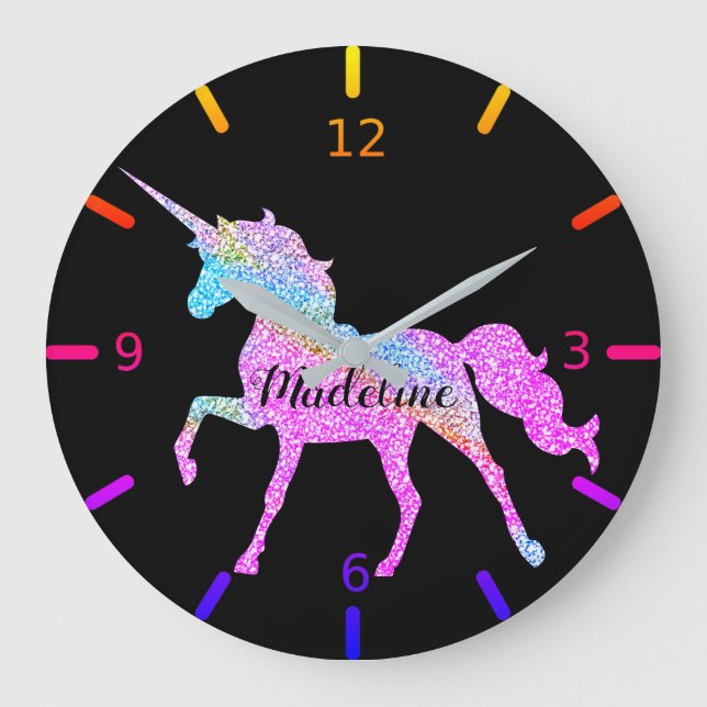 Personalize Your Own Colourful Unicorn Large Clock (Front)