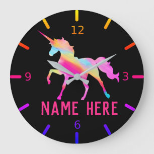 Personalize Your Own Colourful Unicorn Large Clock