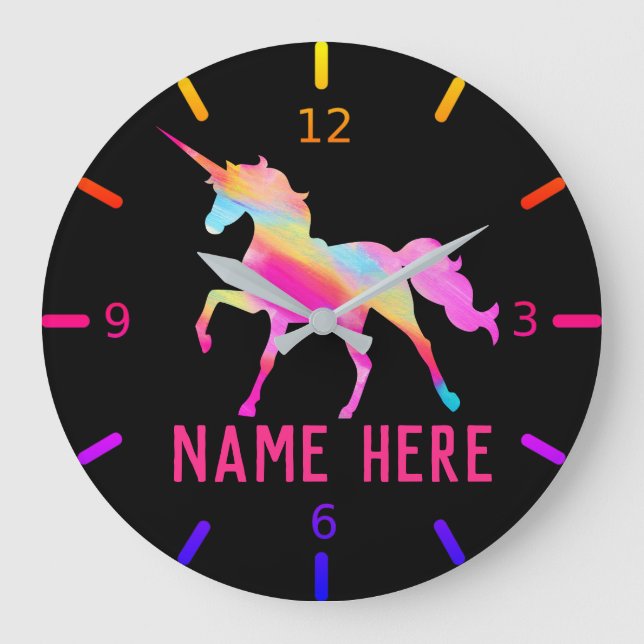 Personalize Your Own Colourful Unicorn Large Clock (Front)
