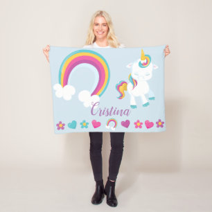 Personalize Your Own Colourful Unicorn & Rainbow Fleece Blanket
