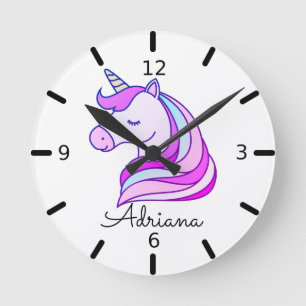Personalize Your Own Colourful Unicorn Round Clock