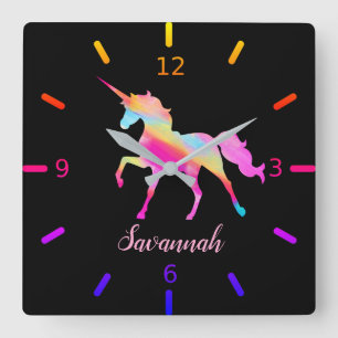 Personalize Your Own Colourful Unicorn Square Wall Clock