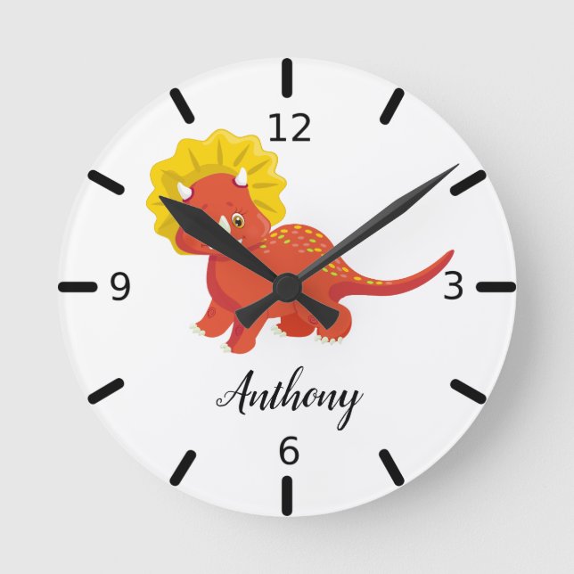 Personalize Your Own Cute Baby Dinosaur Round Clock (Front)