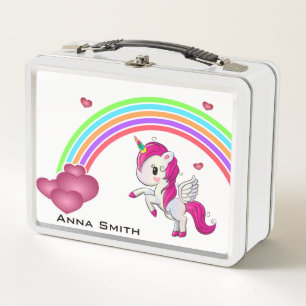 Personalize Your Own Cute Baby Unicorn & Rainbow Metal Lunch Box