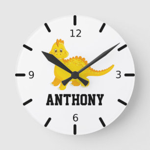 Personalize Your Own Cute Yellow Baby Dinosaur Round Clock