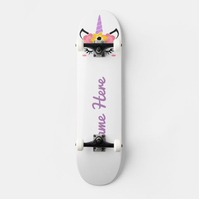 Personalize Your Own Floral Sleeping Unicorn Skateboard (Front)