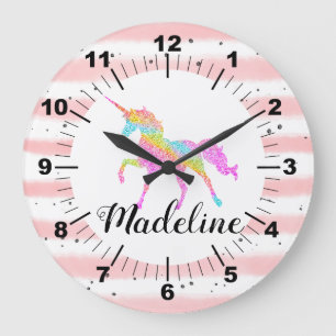 Personalize Your Own Pink Unicorn Large Clock