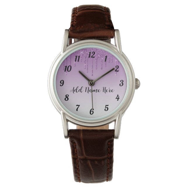 Personalize Your Own Purple Dripping Glitter Watch (Front)