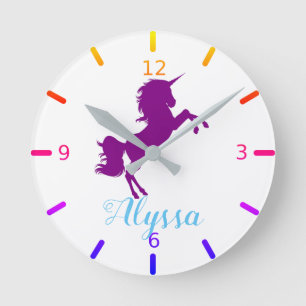 Personalize Your Own Purple Unicorn Round Clock