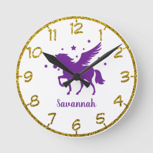 Personalize Your Own  Purple Unicorn Round Clock