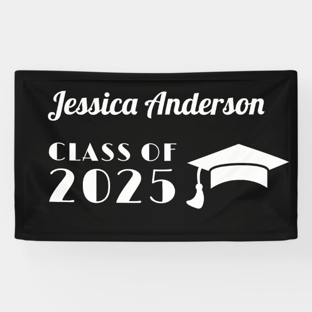 PersonalizeBlack and White Graduation  Banner (Horizontal)