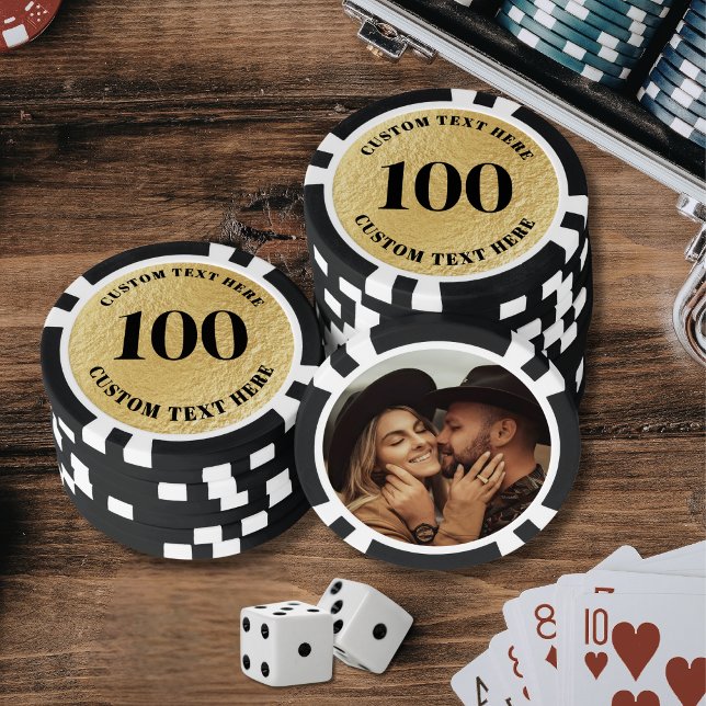 Personalized 100 Numbered Photo Gold  Poker Chips (Personalized 100 Numbered Photo Gold Poker Chips )