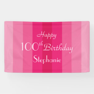 Personalized 100th Birthday Sign Pink Stripes
