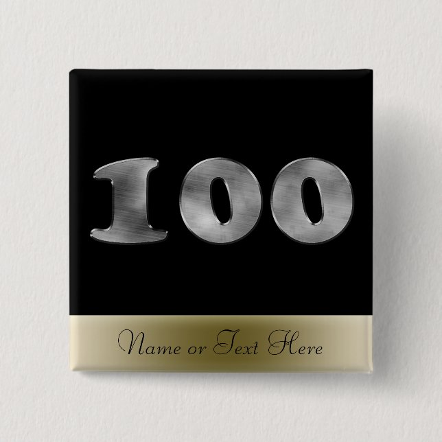 Personalized 100th Birthday Silver | Number 100 2 Inch Square Button (Front)