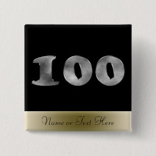 Personalized 100th Birthday Silver   Number 100 2 Inch Square Button