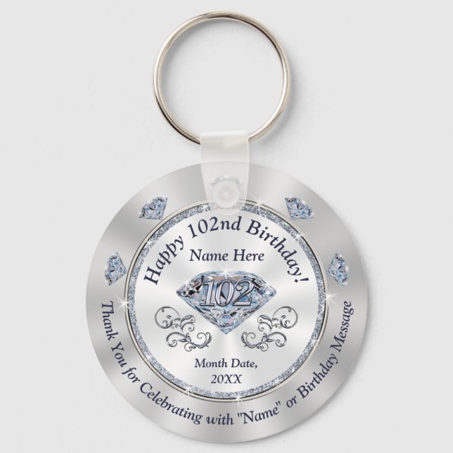 Personalized 102nd Birthday Favours for Her,  Keychain (Front)