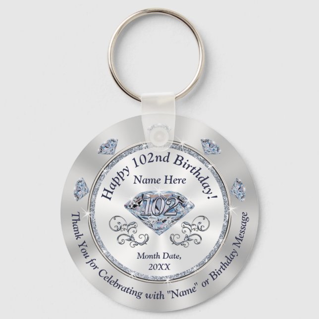 Personalized 102nd Birthday Favours for Her,  Keychain (Front)