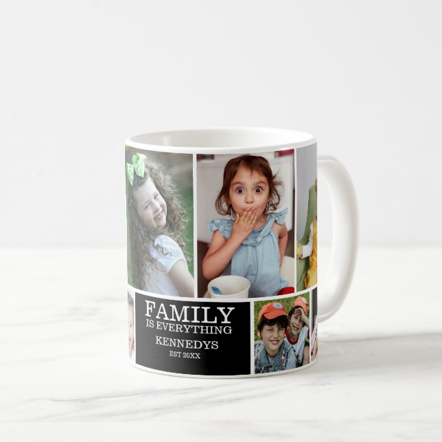 Personalized 10 Photo Collage Family Quote Name Coffee Mug (Front Right)
