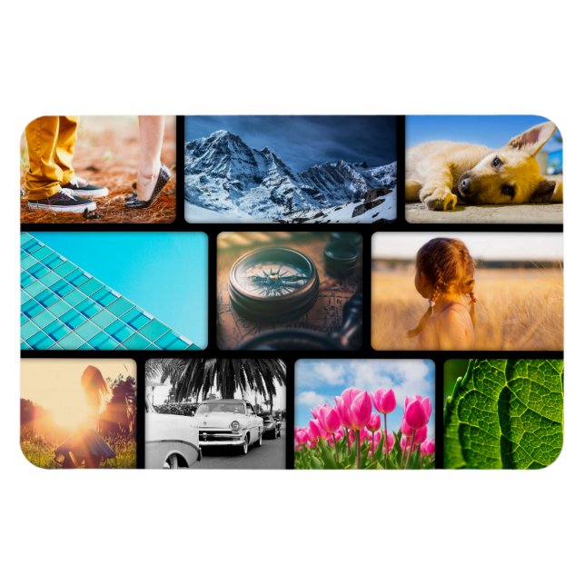 Personalized 10 Photo Template Collage Black Frame Magnet (Horizontal)