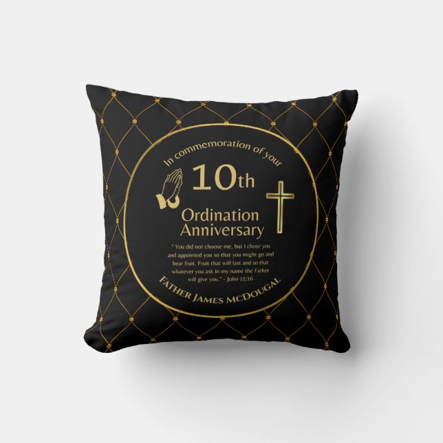 Personalized 10th Ordination Anniversary Priest Th Throw Pillow (Front)