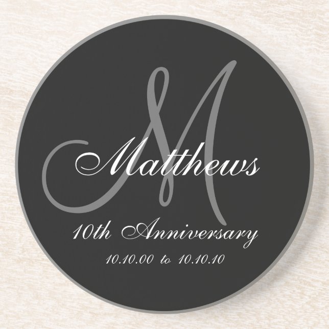 Personalized 10th Wedding Anniversary Coaster (Front)