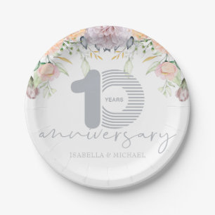 Personalized 10th Wedding Anniversary Floral Paper Plate