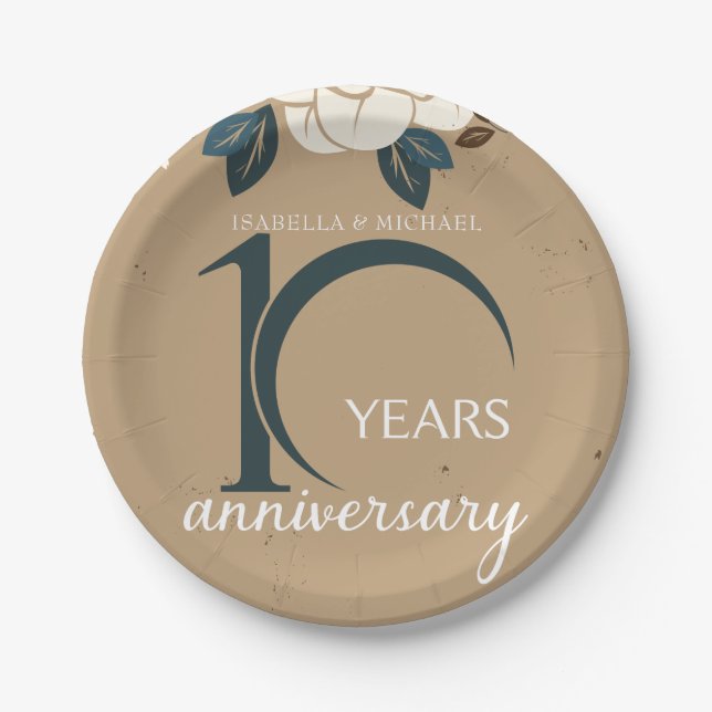 Personalized 10th Wedding Anniversary Rustic Paper Plate (Front)