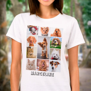 Personalized 11 Pet Photo Collage Grid with Text T-Shirt