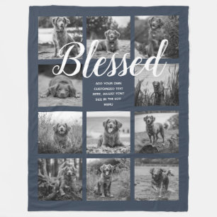 Personalized 11 Photo Collage BLESSED Dark Blue Fleece Blanket