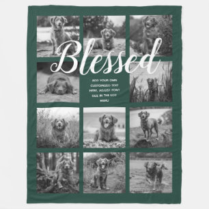 Personalized 11 Photo Collage BLESSED Dark Green Fleece Blanket