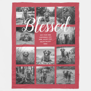 Personalized 11 Photo Collage BLESSED Red  Fleece Blanket