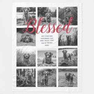 Personalized 11 Photo Collage BLESSED White Red Fleece Blanket