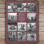 Personalized 11 Photo Collage Burgundy Fleece Blanket<br><div class="desc">Personalized elegant photo fleece blanket features a burgundy background that can be changed to any colour, Simply add 11 photos of your choice and your own personalized text in chic handwritten script calligraphy and modern stylish typography. Makes a wonderful keepsake gift for yourself, your family & friends. Perfect holiday, wedding,...</div>