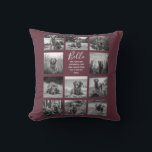 Personalized 11 Photo Collage Burgundy Throw Pillow<br><div class="desc">Personalized elegant photo throw pillow features a burgundy background that can be changed to any colour, Simply add 11 photos of your choice and your own personalized text in chic handwritten script calligraphy and modern stylish typography. Makes a wonderful keepsake gift for yourself, your family & friends. Perfect holiday, wedding,...</div>