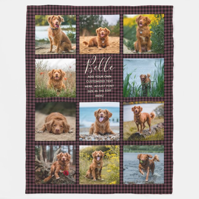 Personalized 11 Photo Collage Check Pattern Fleece (Front)