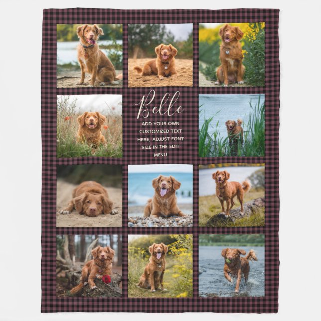 Personalized 11 Photo Collage Check Pattern Fleece Blanket (Front)
