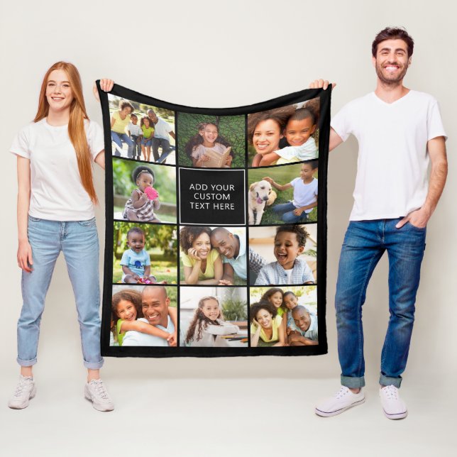Personalized 11 Photo Collage Custom Colour Fleece Blanket (In Situ)