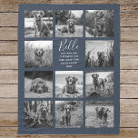 Personalized 11 Photo Collage Dark Blue Fleece Blanket<br><div class="desc">Personalized elegant photo fleece blanket features a dark blue background that can be changed to any colour, Simply add 11 photos of your choice and your own personalized text in chic handwritten script calligraphy and modern stylish typography. Makes a wonderful keepsake gift for yourself, your family & friends. Perfect holiday,...</div>