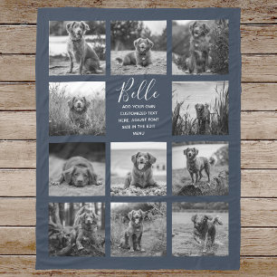 Personalized 11 Photo Collage Dark Blue Fleece Blanket