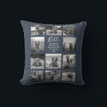 Personalized 11 Photo Collage Dark Blue Throw Pillow<br><div class="desc">Personalized elegant photo throw pillow features a dark blue background that can be changed to any colour, Simply add 11 photos of your choice and your own personalized text in chic handwritten script calligraphy and modern stylish typography. Makes a wonderful keepsake gift for yourself, your family & friends. Perfect holiday,...</div>