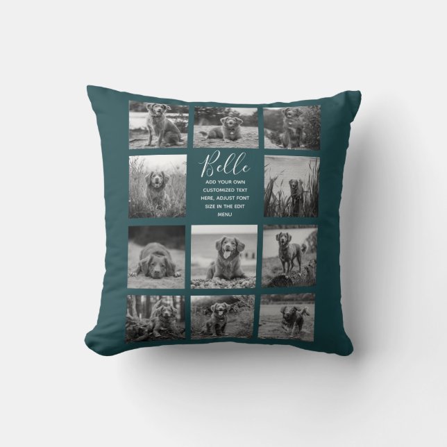 Personalized 11 Photo Collage Deep Teal Throw Pillow (Front)