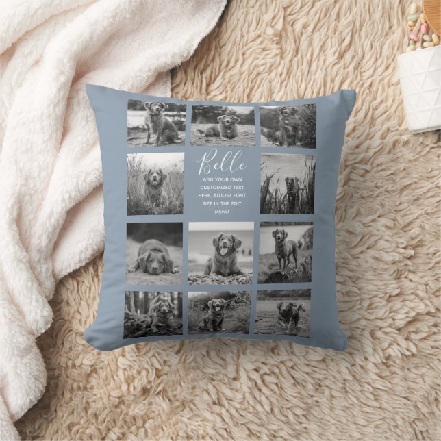 Personalized 11 Photo Collage Dusty Blue Throw Pillow (Blanket)