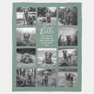 Personalized 11 Photo Collage Dusty Green Fleece Blanket
