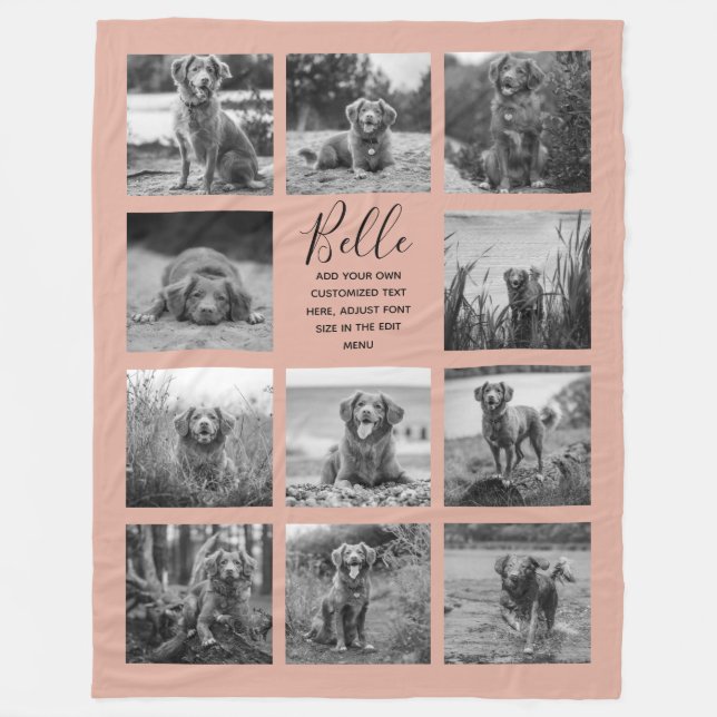 Personalized 11 Photo Collage Dusty Pink Fleece Blanket (Front)