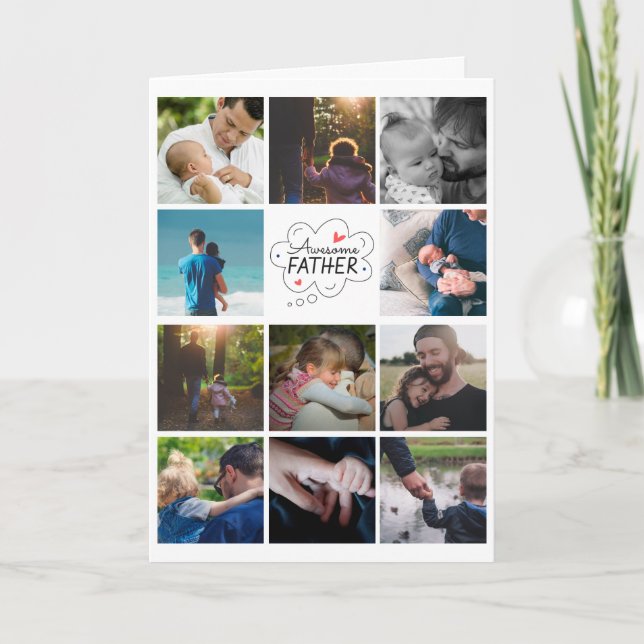 Personalized 11 Photo Collage Father's Day Card (Front)