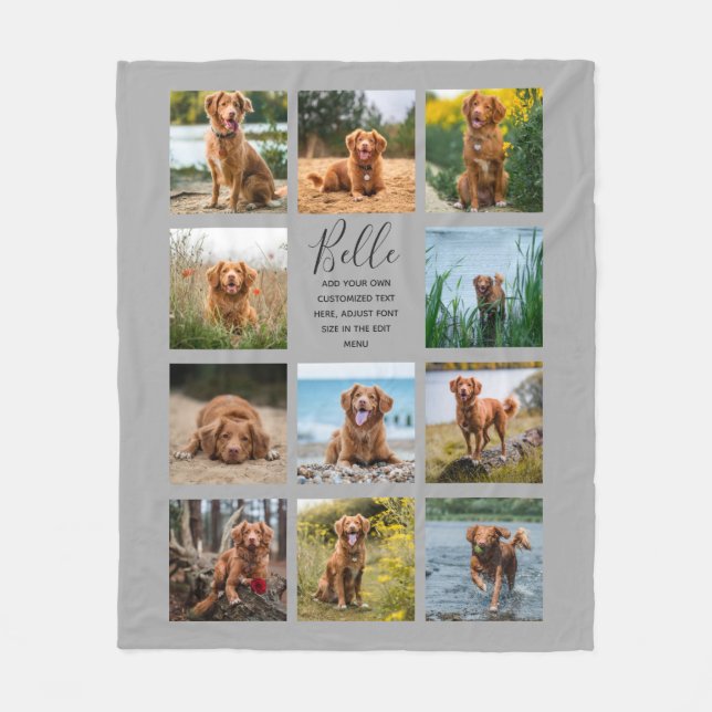 Personalized 11 Photo Collage Grey Fleece Blanket (Front)