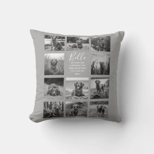 Personalized 11 Photo Collage Grey Throw Pillow