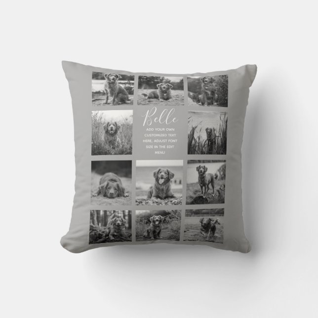 Personalized 11 Photo Collage Grey Throw Pillow (Front)